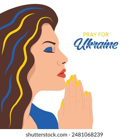 Girl praying for Ukraine illustration