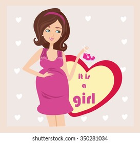 It's A Girl! - pregnant woman card
