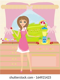 girl preparing fruit juice