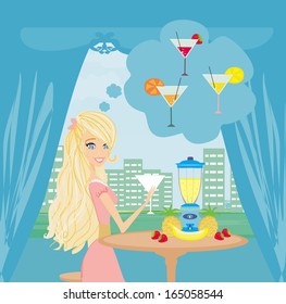 girl preparing fruit juice