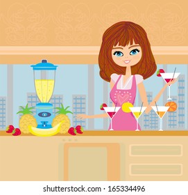 girl preparing fruit juice