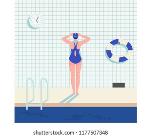 a girl preparing to swim in the pool, vector illustration