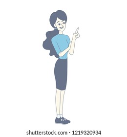 girl is presenting. character design of vector. doodle art style.