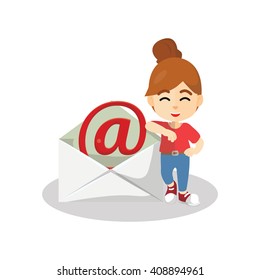 Girl presenting envelope mail