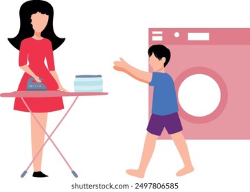 The girl is pressing clothes.