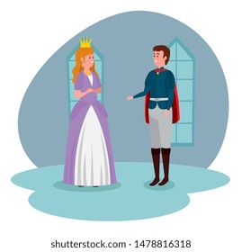 girl princess with crown and boy prince in the castle