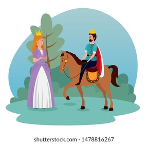 girl princess with crown and king riding horse