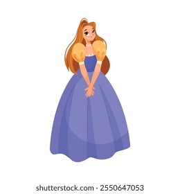 Niña princesa en bonito vestido y atuendo de pie y sonriente Ilustración vectorial