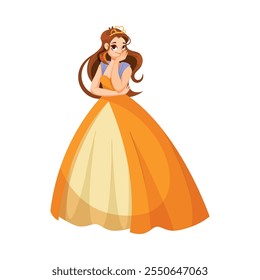 Niña princesa en bonito vestido y atuendo de pie y sonriente Ilustración vectorial