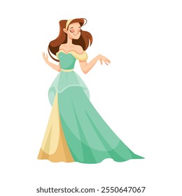 Girl Princess in Pretty Dress and Attire Standing and Smiling Vector Illustration