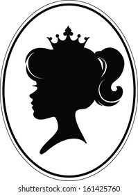 Girl Princess Silhouette On White Background. Silhouette of a girl and a crown on a different layers