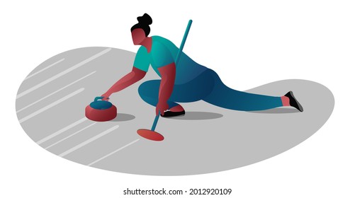 the girl is professionally engaged in curling. Curling competitions