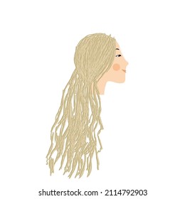 Girl in profile. Beautiful cute girl head with blond hair. Vector illustration for design.