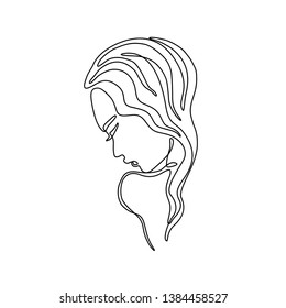 Girl profile continuous line drawing, woman abstract portrait, single line on a white background, isolated vector illustration. Tattoo and logo design for a spa or beauty salon.