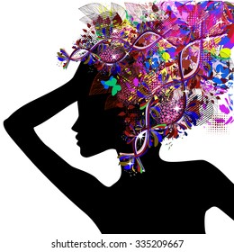 Girl profile with floral hairstyle. Vector