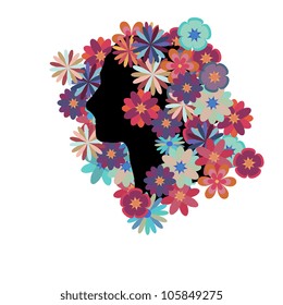 Girl profile with flowers