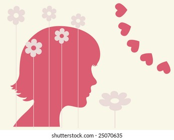 Girl profile and flowers silhouettes. Vector illustration.