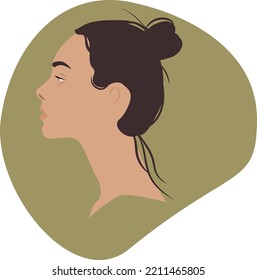 Girl Profile Illustration, Minimalism, Khaki Color