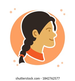 Girl Profile Photo Symbol Illustration Sticker. Female Head Avatar Icon Flat Style. Pretty Woman Teenager Person Avatars Logo Vector. People Cartoon Character User Profile

