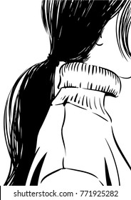 girl profile with ponytail sketch