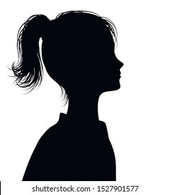 girl profile silhouette, black and white teenager profile