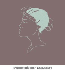 girl in profile with a wreath of wire. portrait. head. vintage