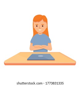 Girl programming icon. Cartoon of girl programming vector icon for web design isolated on white background