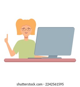 Girl programming icon cartoon vector. School class. Science project