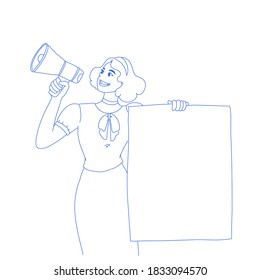 Girl is promoting character design of vector. Cartoon illustration style.