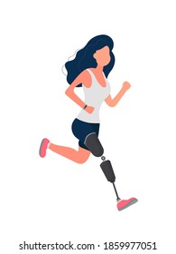 A Girl With A Prosthetic Leg Is Running. Vector.