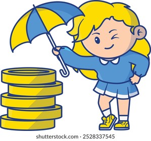 Moedas de proteção para meninas com ilustração de guarda-chuva