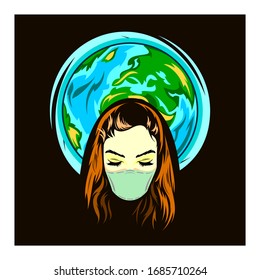 girl protect virus global concept