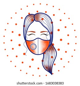 Girl in the protecting mask during the spread of infection