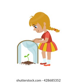 Girl Protecting A Sprout Simple Design Illustration In Cute Fun Cartoon Style Isolated On White Background