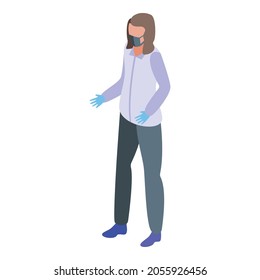 Girl in protection mask icon. Isometric of girl in protection mask vector icon for web design isolated on white background
