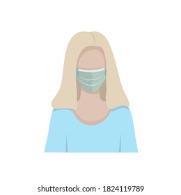 
Girl in a protective mask, avatar of a man in a mask, protection against viruses and diseases, medicine and human health, vector illustration in flat style isolated object on a white background.