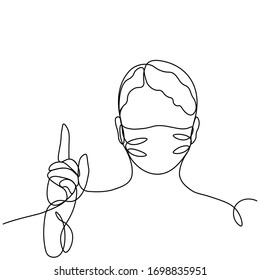 girl in a protective mask, profile portrait drawn in one line. Isolated stock vector illustration.