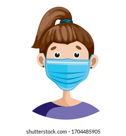 a girl in a protective medical mask