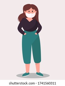 Girl in protective medical masks for protection against coronavirus. A man wears a viral defense. The concept of prevention and safety. mask for protection kovid-19. Cartoon style