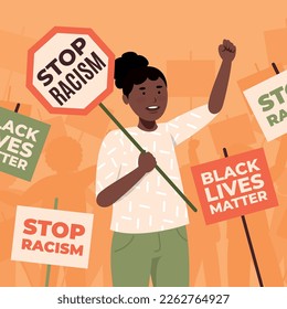 Girl protesting against racism illustration