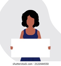 The girl is protesting with an empty transporter in her hands. Cartoon style. Vector.