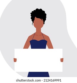 Das Mädchen protestiert mit einem leeren Transporter in den Händen. Das Konzept des Protests und des öffentlichen Widerstands. Vektorgrafik.
