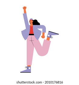 girl protesting with hand up character