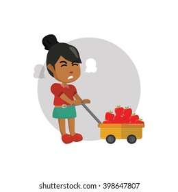 Girl pulling cart of apple