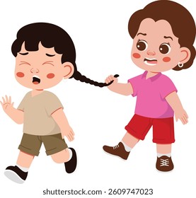 Girl Pulling Friends Hair Character Stop Bullying Illustration