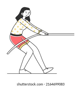 Girl Pulling Rope Flat Vector Illustration Stock Vector (Royalty Free ...