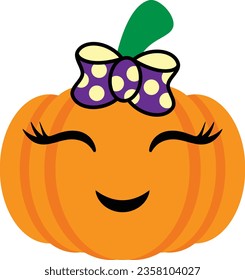 Girl pumpkin design. Feminine pumpkin Fall, Halloween illustration.