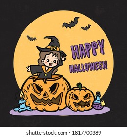 The girl in pumpkin for the halloween festival