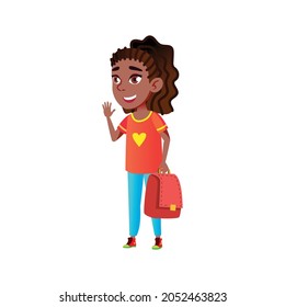 girl pupil saying good bye before school cartoon vector. girl pupil saying good bye before school character. isolated flat cartoon illustration
