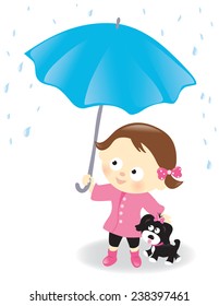 Girl and puppy with umbrella